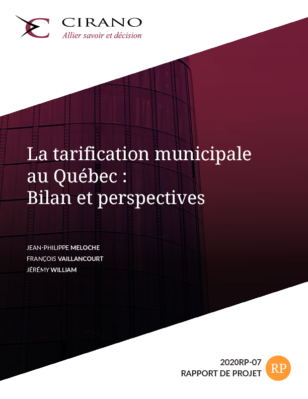 La tarification municipale au Québec : Bilan et perspectives 