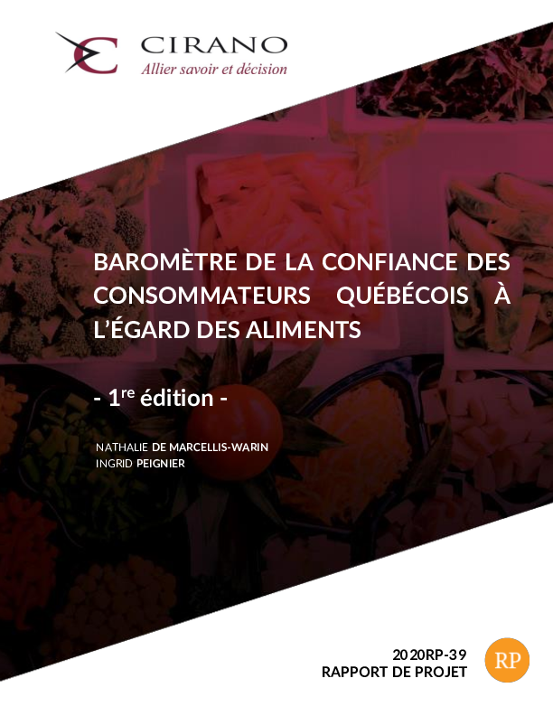 Baromètre de la confiance des consommateurs québécois à l’égard des aliments -1 re  édition