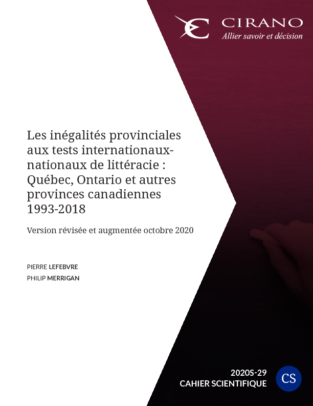 Les inégalités provinciales aux tests internationaux-nationaux de littéracie : Québec, Ontario et autres provinces canadiennes 1993-2018 (Version révisée et augmentée octobre 2020)