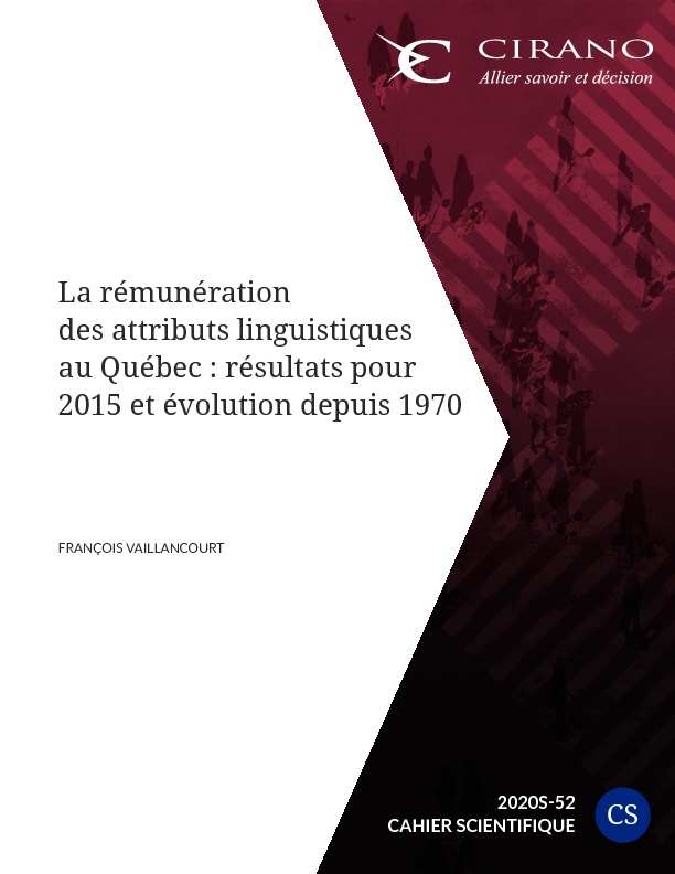 La rémunération des attributs linguistiques au Québec : résultats pour 2015 et évolution depuis 1970