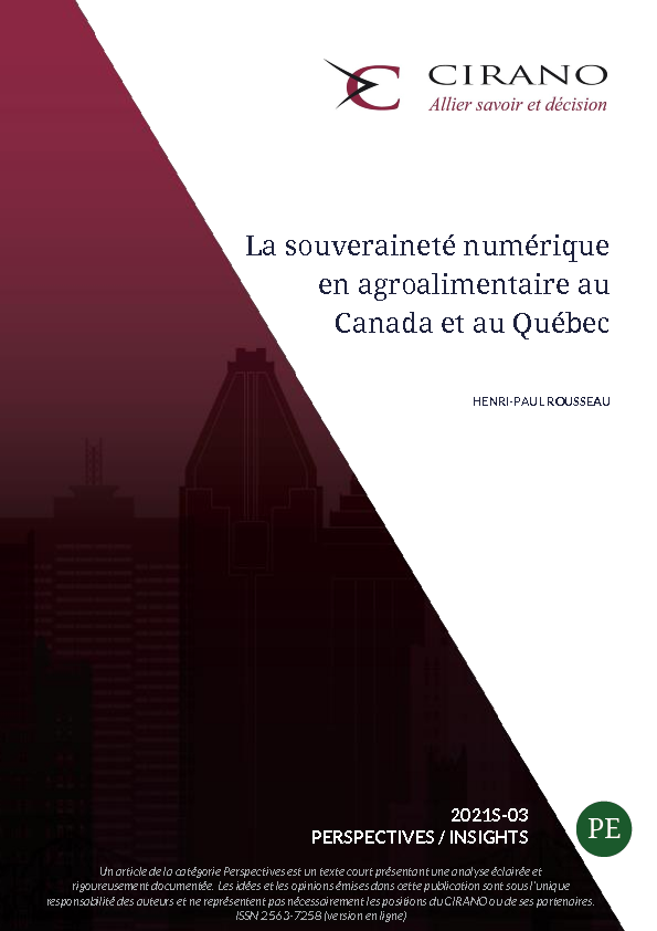 La souveraineté numérique en agroalimentaire au Canada et au Québec