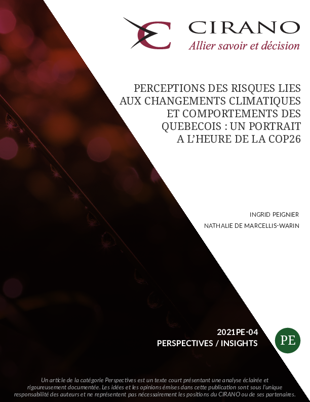Perceptions des risques liés aux changements climatiques et comportements des Québécois : un portrait à l’heure de la COP26