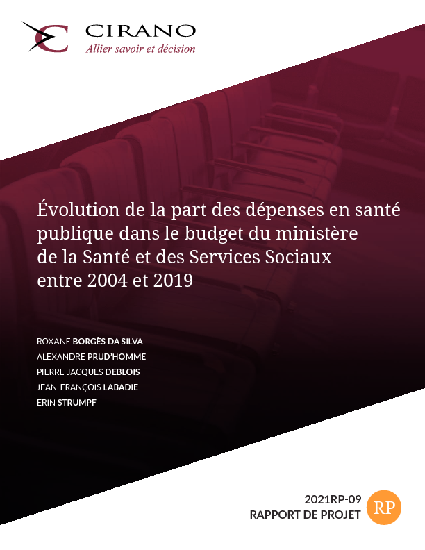Évolution de la part des dépenses en santé publique dans le budget du ministère de la Santé et des Services Sociaux entre 2004 et 2019