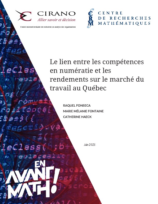 Le lien entre les compétences en numératie et les rendements sur le marché du travail au Québec