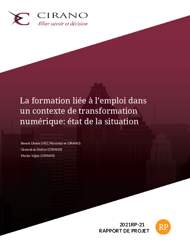 La formation liée à l’emploi dans un contexte de transformation numérique: état de la situation