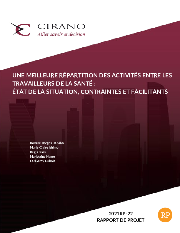 Une meilleure répartition des activités entre les travailleurs de la santé : État de la situation, contraintes et facilitants