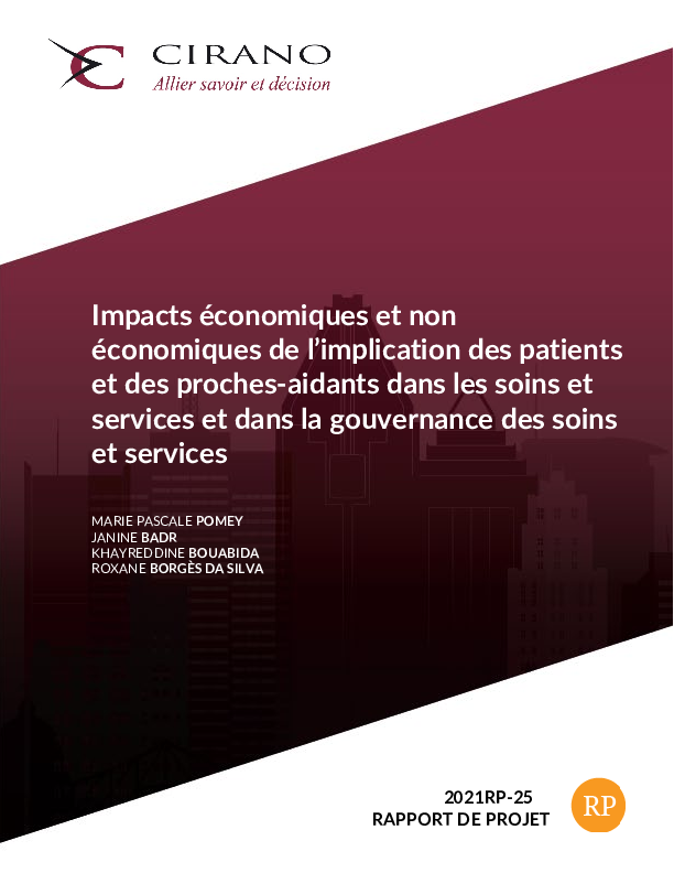 Impacts économiques et non économiques de l’implication des patients et des proches-aidants dans les soins et services et dans la gouvernance des soins et services