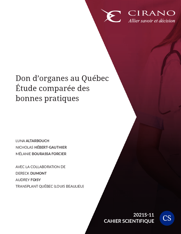 Don d’organes au Québec - Étude comparée des bonnes pratiques