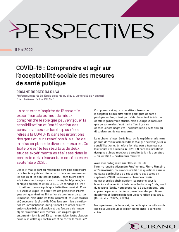 COVID-19 : Comprendre  et agir sur l’acceptabilité  sociale des mesures de  santé publique