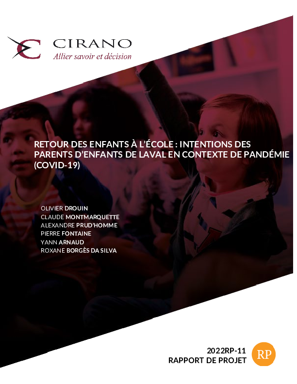 Retour des enfants à l’école : intentions des parents d’enfants de Laval en contexte de pandémie (COVID-19)