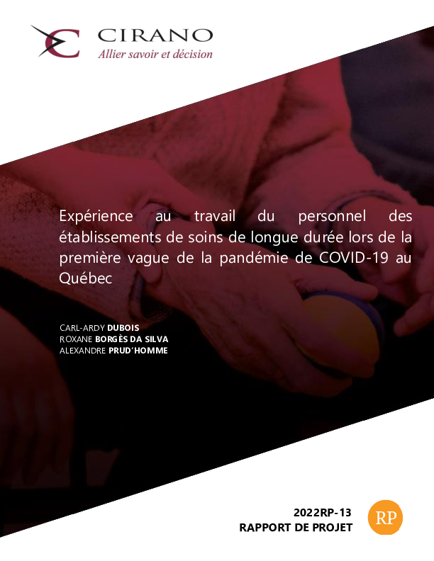 Expérience au travail du personnel des établissements de soins de longue durée lors de la première vague de la pandémie de COVID-19 au Québec