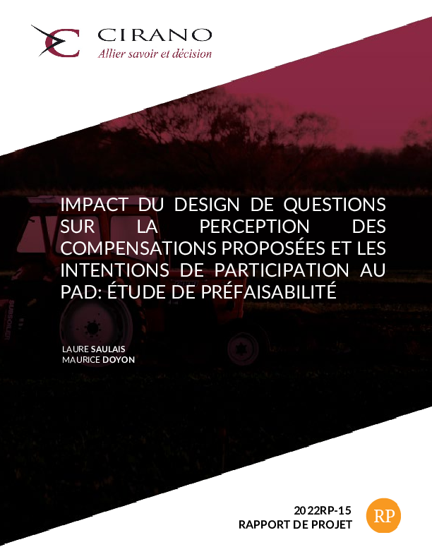 Impact du design de questions sur la perception des compensations proposées et les intentions de participation au PAD:  étude de préfaisabilité