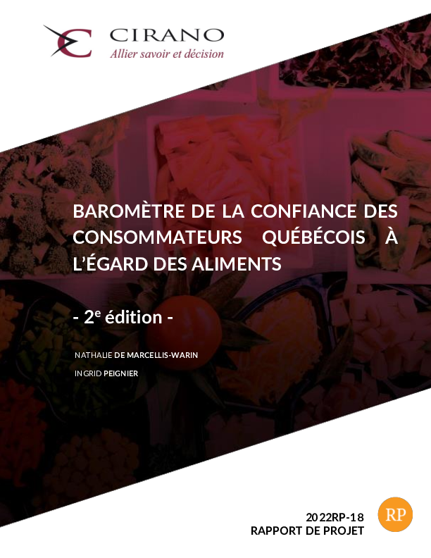 Baromètre de la confiance des consommateurs québécois à l’égard des aliments -2e  édition - Édition complète