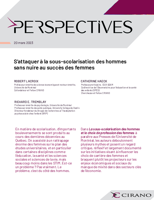 S’attaquer à la sous-scolarisation des hommes sans nuire au succès des femmes