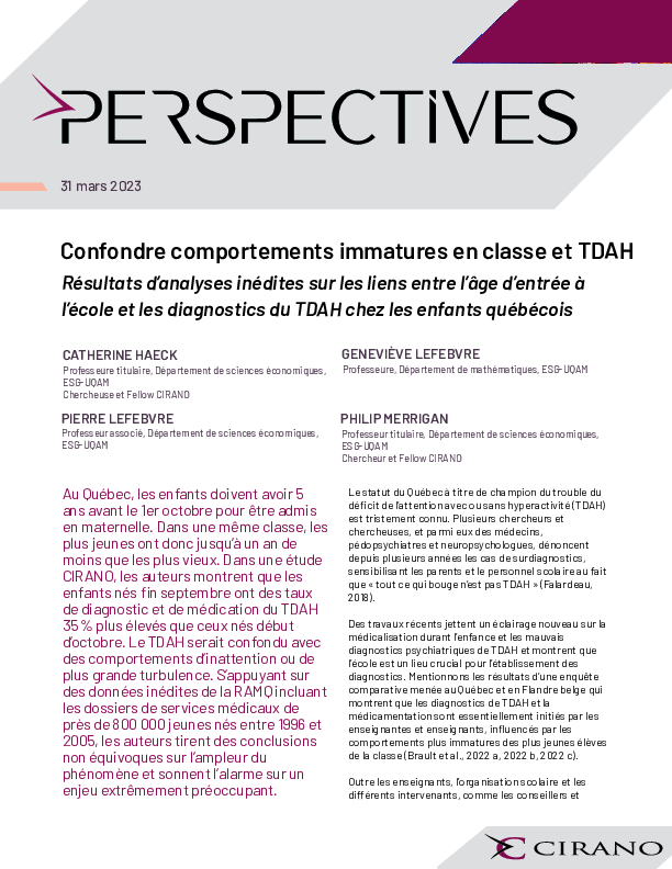 Confondre comportements immatures en classe et TDAH