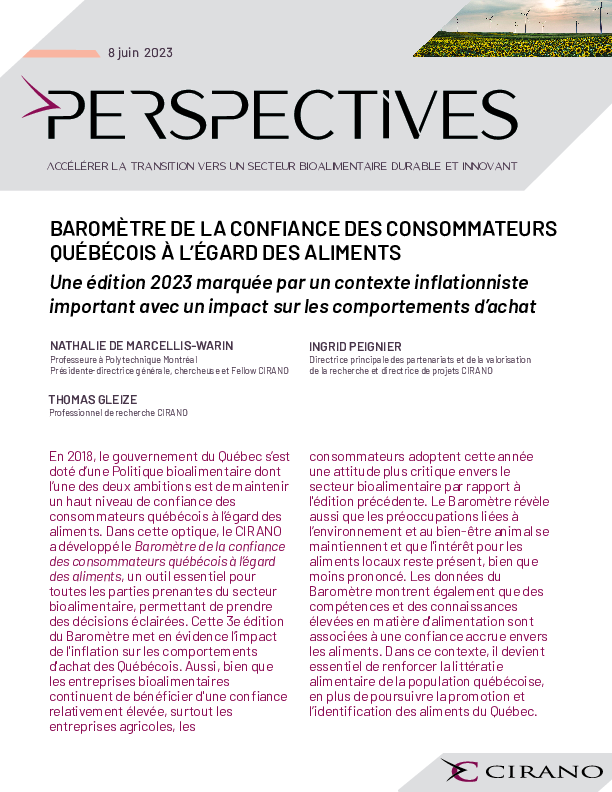 Baromètre de la confiance des consommateurs québécois à l