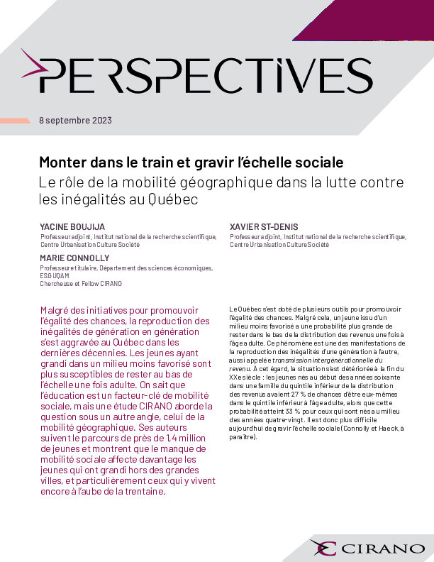 Monter dans le train et gravir l’échelle sociale: Le rôle de la mobilité géographique dans la lutte contre les inégalités au Québec