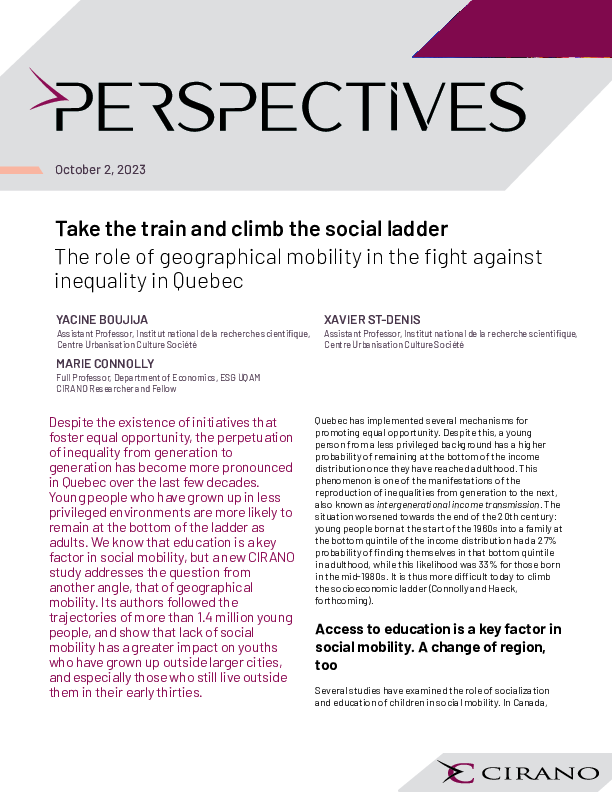 Take the train and climb the social ladder: The role of geographical mobility in the fight against inequality in Quebec