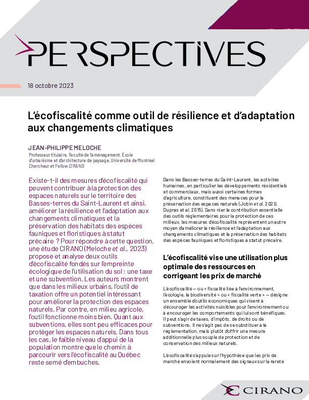 L’écofiscalité comme outil de résilience et d’adaptation aux changements climatiques