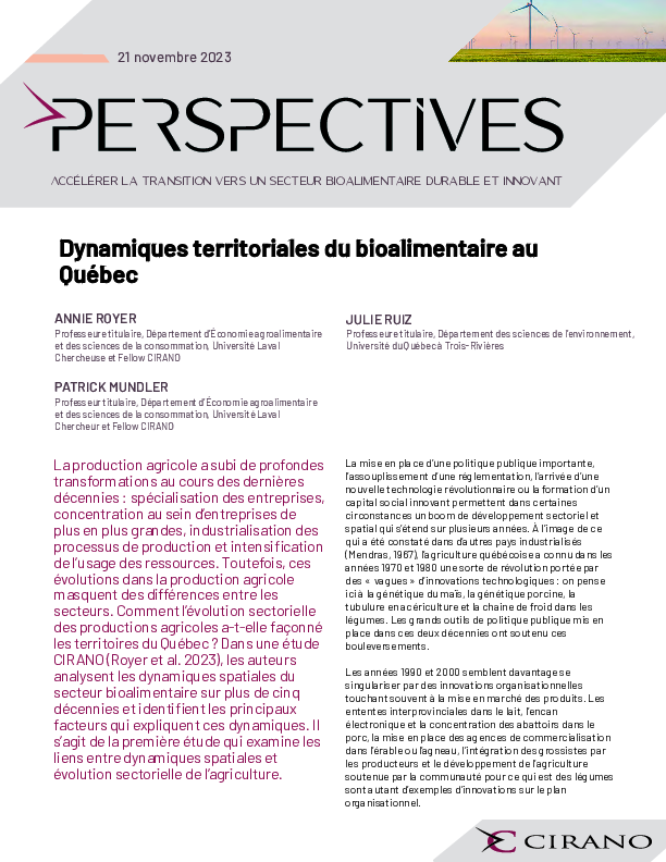 Dynamiques territoriales du bioalimentaire au Québec