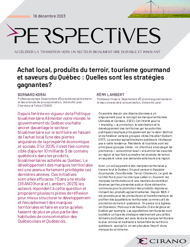 Achat local, produits du terroir, tourisme gourmand et saveurs du Québec : Quelles sont les stratégies gagnantes ?