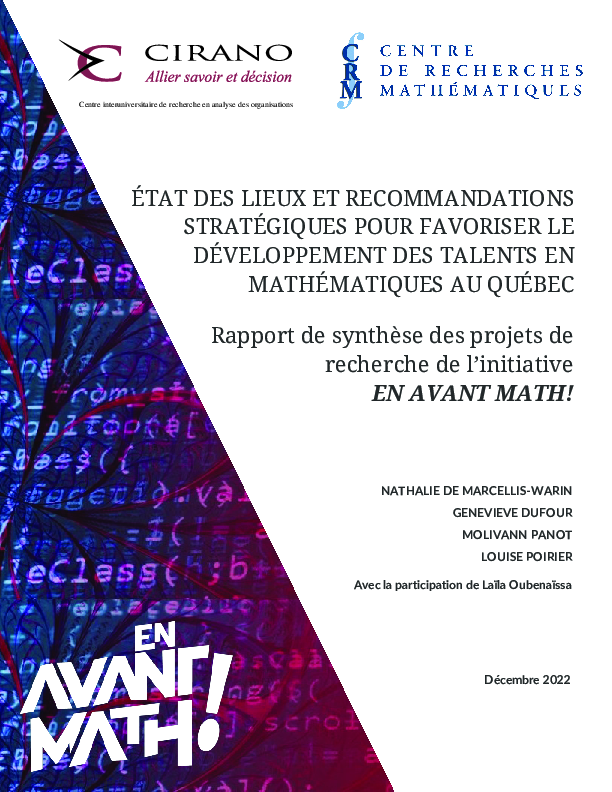 État des lieux et recommandations stratégiques pour favoriser le développement des talents en mathématiques au Québec
