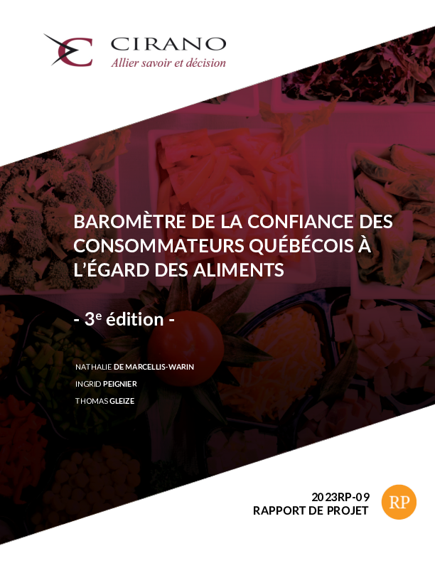 Baromètre de la confiance des consommateurs québécois à l’égard des aliments -3e édition