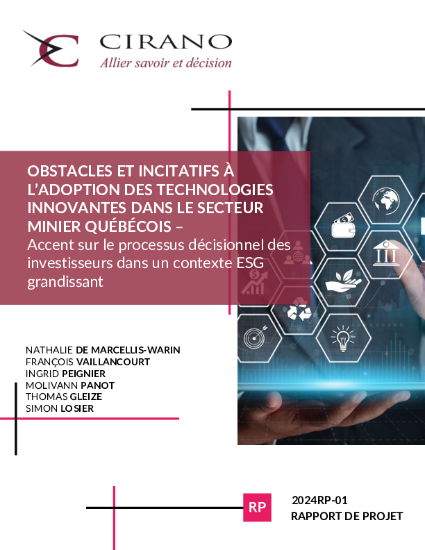Obstacles et incitatifs à l’adoption des technologies innovantes dans le secteur minier québécois