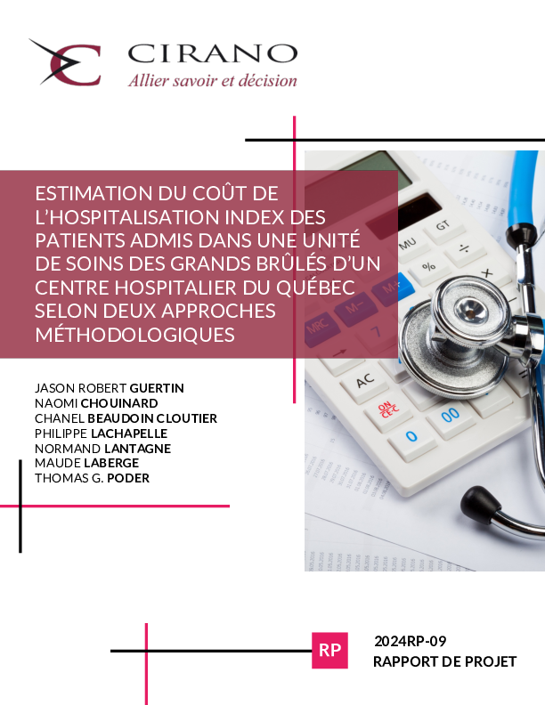 Estimation du coût de l’hospitalisation index des patients admis dans une unité de soins des grands brûlés d’un centre hospitalier du Québec selon deux approches méthodologiques