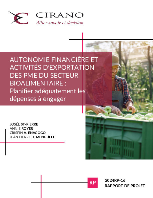 Autonomie financière et activités d’exportation des PME du secteur bioalimentaire : Planifier adéquatement les dépenses à engager