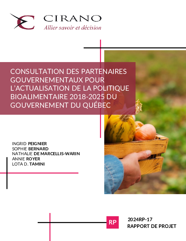 Consultation des partenaires gouvernementaux pour l’actualisation de la Politique bioalimentaire 2018-2025 du gouvernement du Québec