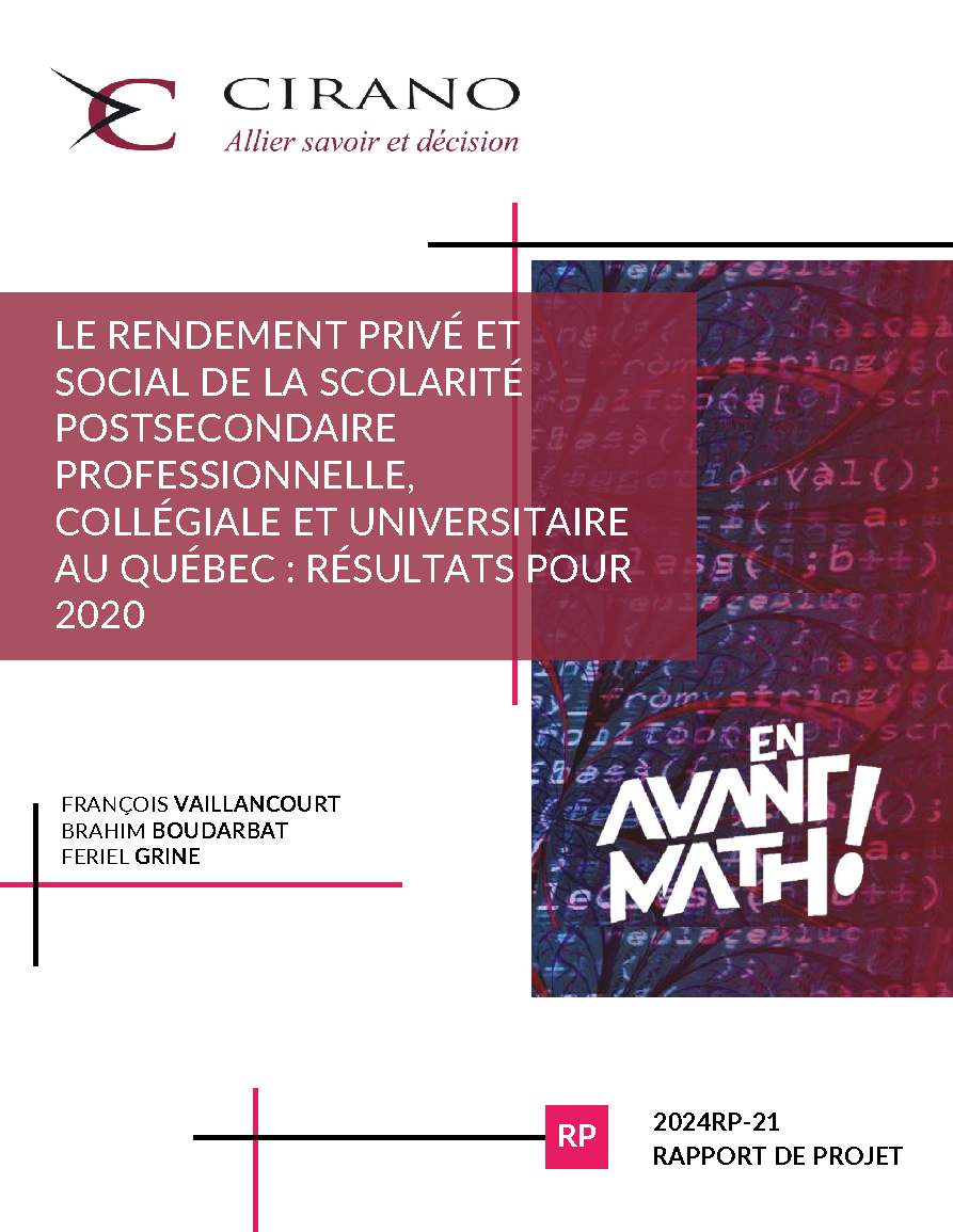 Le rendement privé et social de la scolarité postsecondaire professionnelle, collégiale et universitaire au Québec : résultats pour 2020