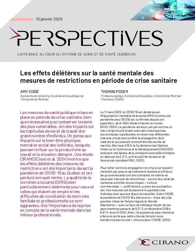 Les effets délétères sur la santé mentale des mesures de restrictions en période de crise sanitaire