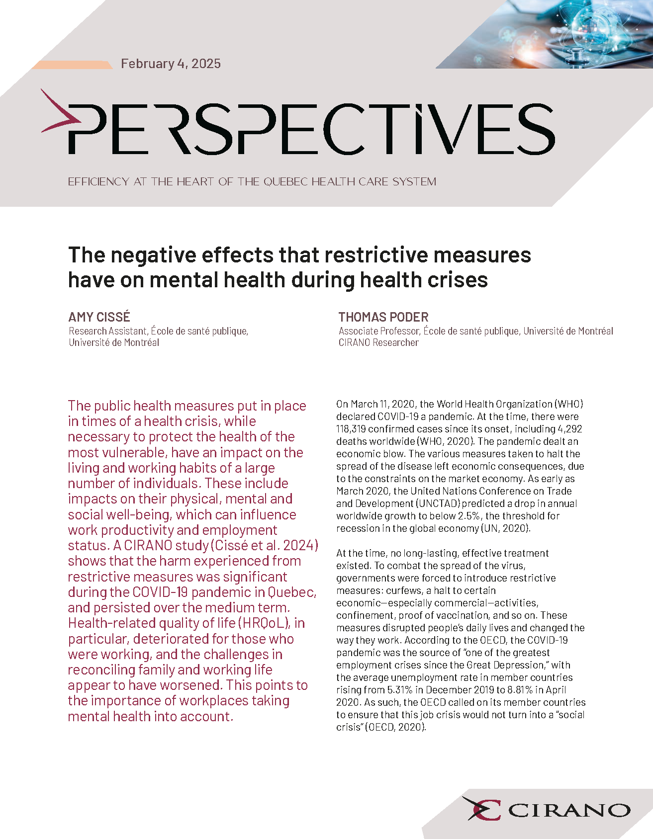 The negative effects that restrictive measures have on mental health during health crises