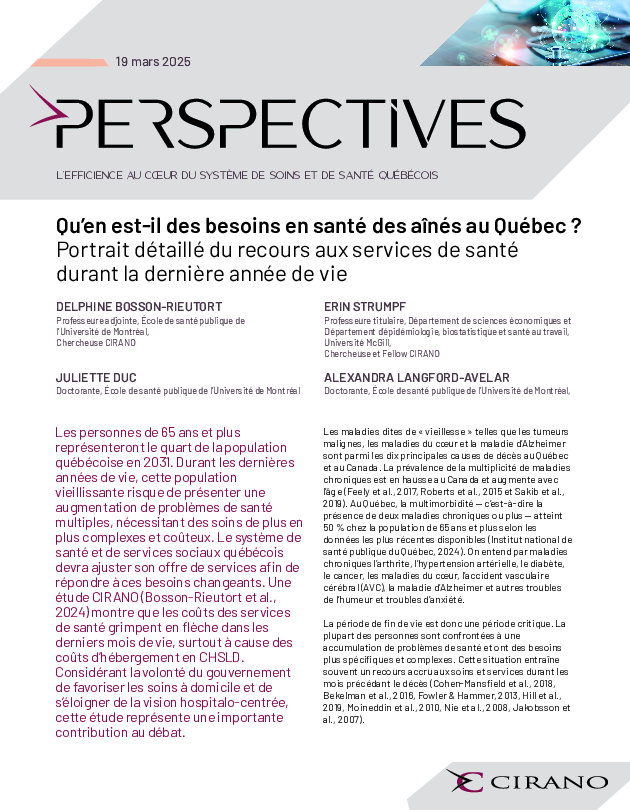 Qu’en est-il des besoins en santé des aînés au Québec ? Portrait détaillé du recours aux services de santé durant la dernière année de vie