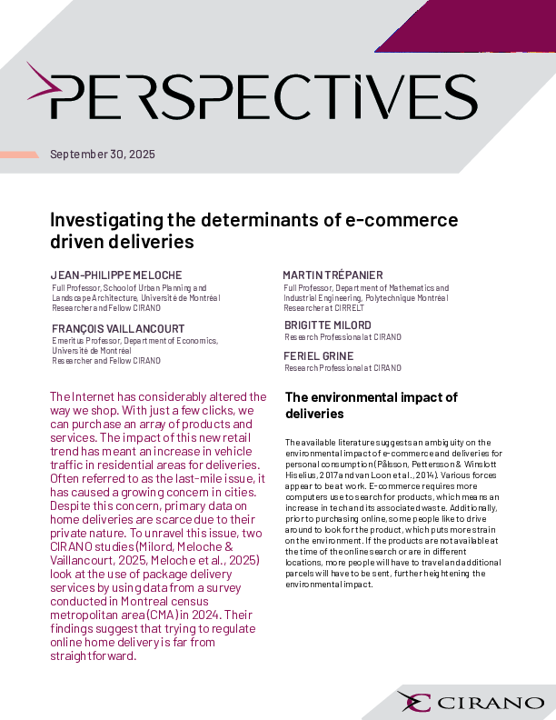 Investigating the determinants of e-commerce driven deliveries