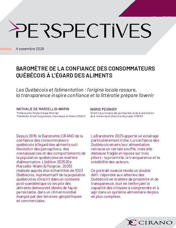 Les Québécois et l’alimentation : l’origine locale rassure, la transparence inspire confiance et la littératie prépare l’avenir