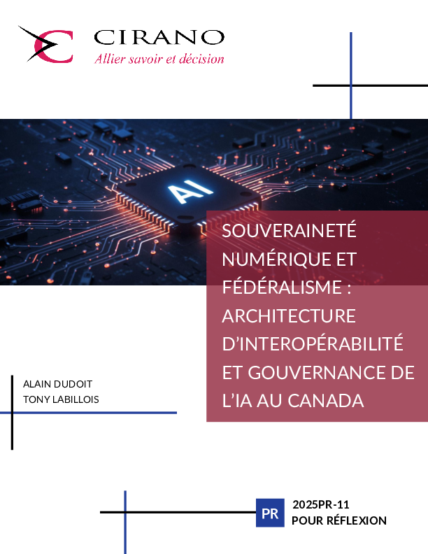 Souveraineté numérique et fédéralisme : architecture d’interopérabilité et gouvernance de l’IA au Canada