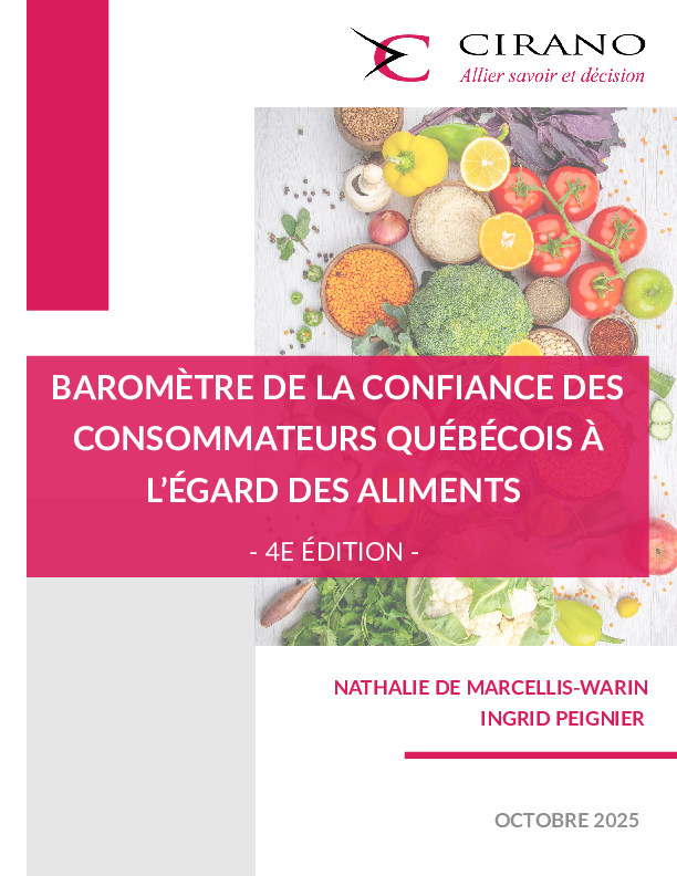 Baromètre de la confiance des consommateurs québécois à l’égard des aliments - 4e édition