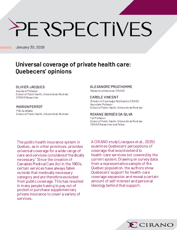 Universal coverage of private health care: Quebecers’ opinions