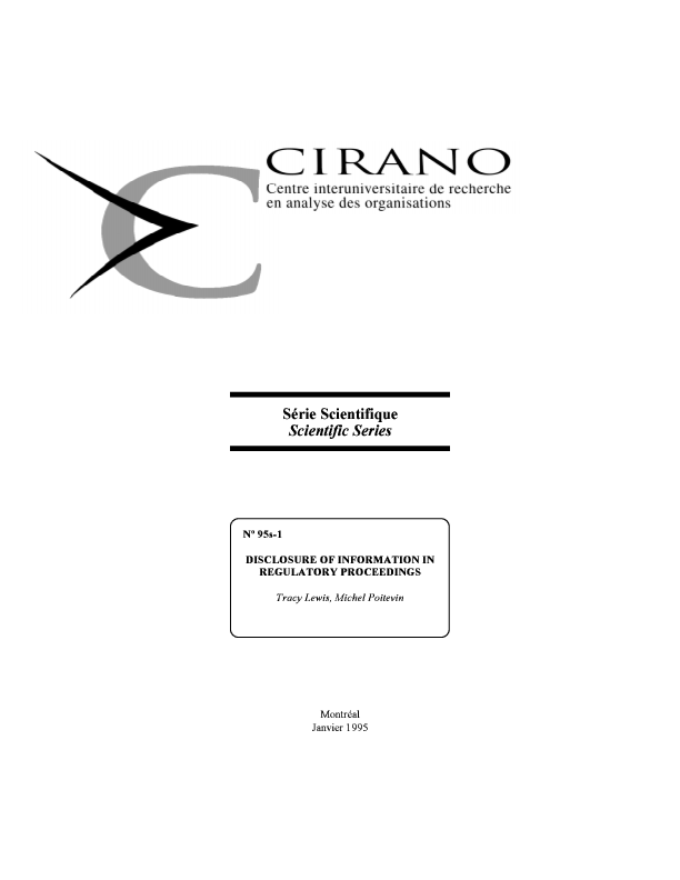 Disclosure of Information in Regulatory Proceedings