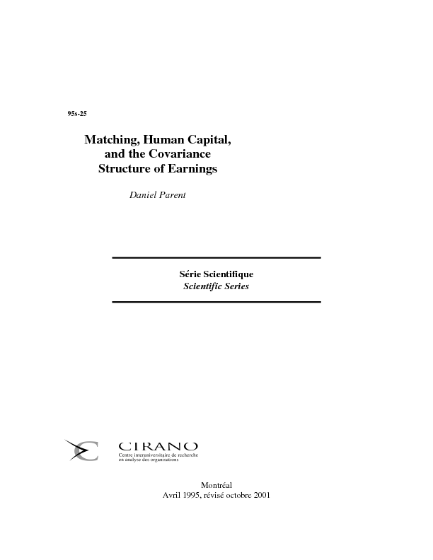 Matching, Human Capital, and the Covariance Structure of Earnings