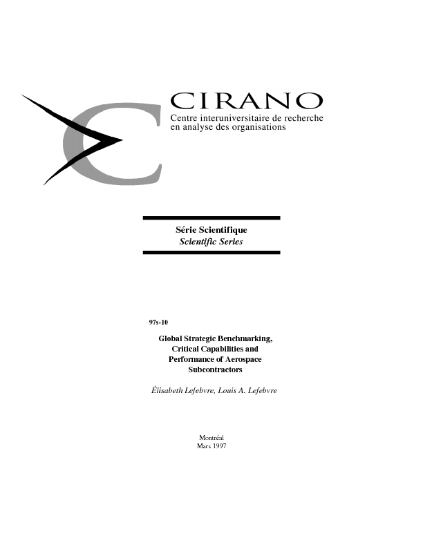 Global Strategic Benchmarking, Critical Capabilities and Performance of Aerospace Subcontractors