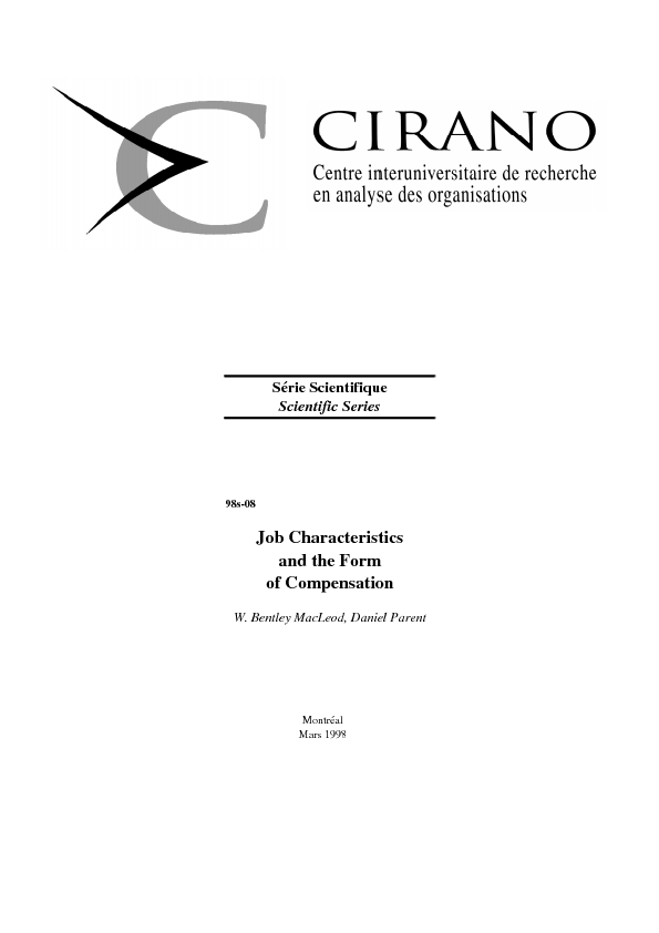 Job Characteristics and the Form of Compensation