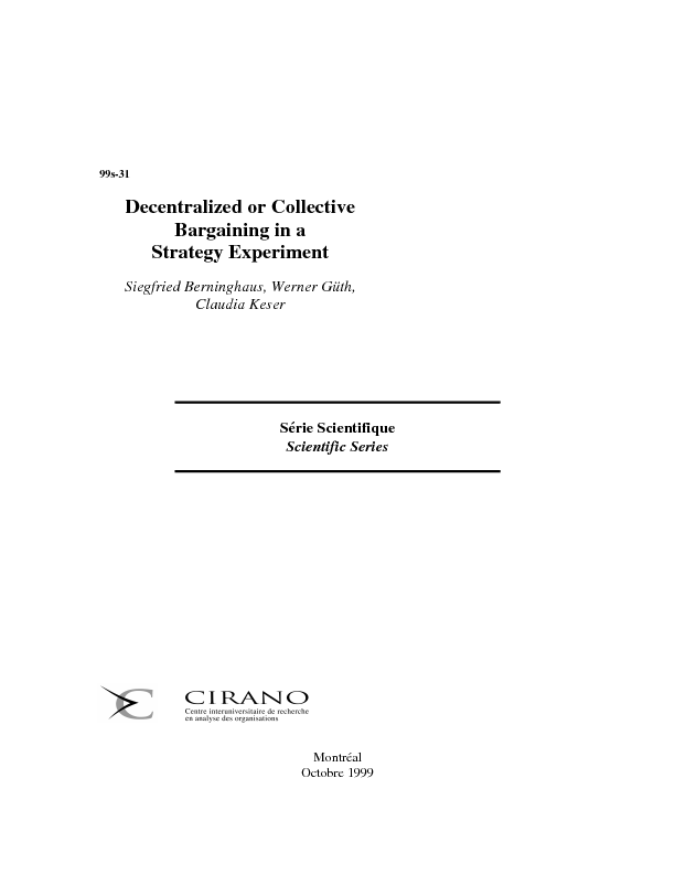 Decentralized or Collective Bargaining in a Strategy Experiment