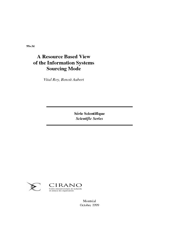 A Resource Based View of the Information Systems Sourcing Mode
