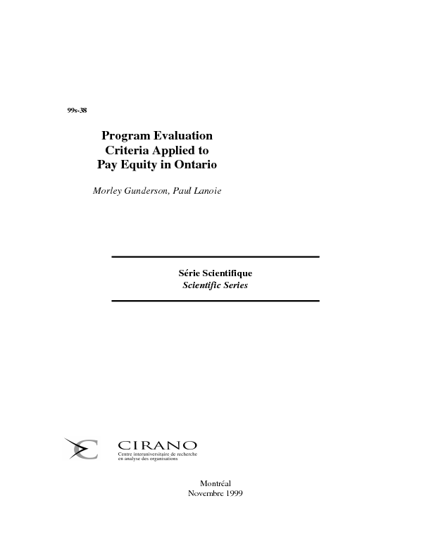 Program Evaluation Criteria Applied to Pay Equity in Ontario
