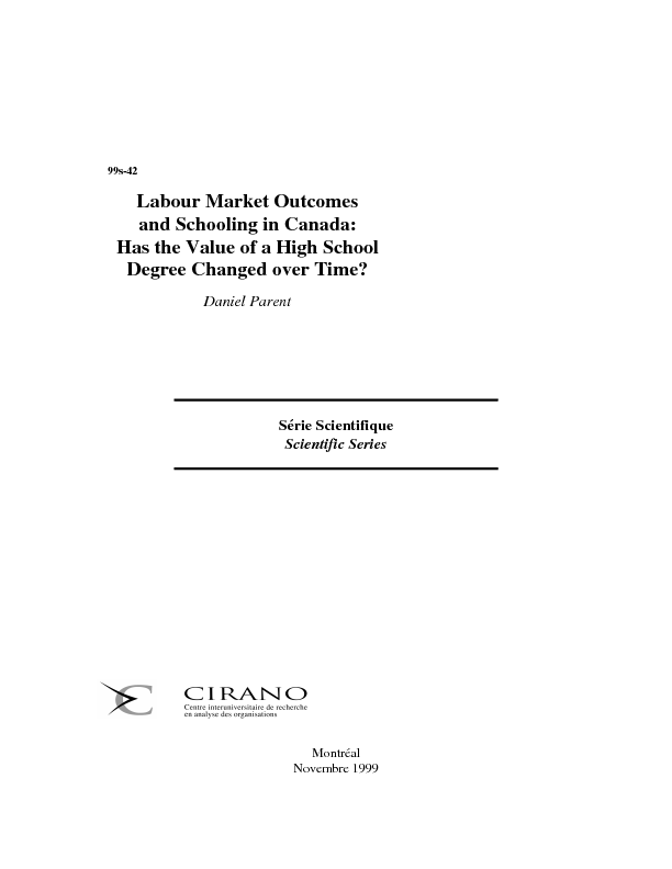 Labour Market Outcomes and Schooling in Canada: Has the Value of a High School Degree Changed over Time?